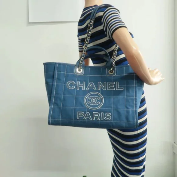 100% Authentic CHANEL Lady First Blue W/P Cloth Tote Bag - Picture 12 of 12